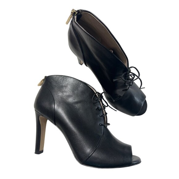 Louise Et Cie Black Leather Peep-Toe Ankle Booties Size 8 - Picture 2 of 10
